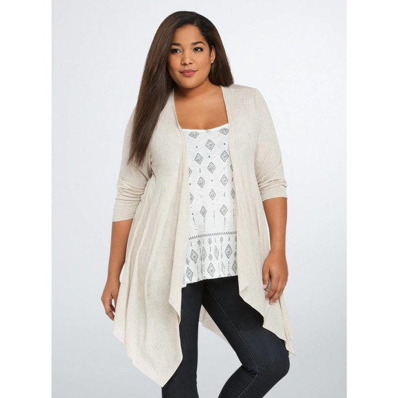 torrid Tops - Torrid Sharkbite Duster Open Front Drape Cardigan Beige Plus Size 3 3X H14635